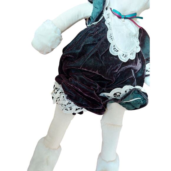 Bunnies and Bows by Brass Key Plush Bunny Rabbit Green Velvet Outfit 24" Toy - Picture 4 of 11